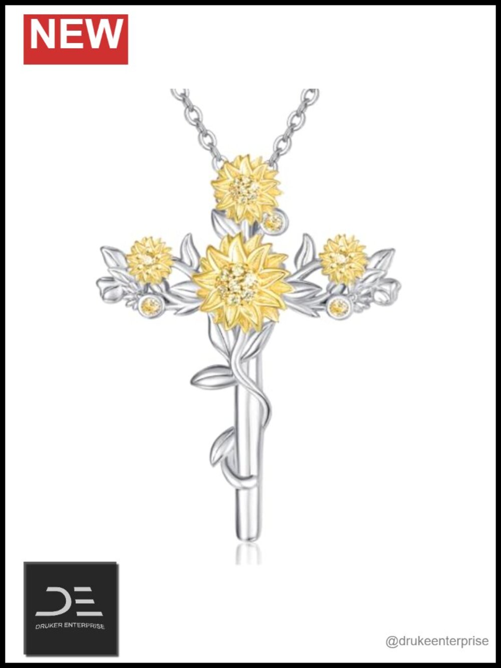 925 Sterling Silver Sunflower Cross Pendant Necklace for Women Christian